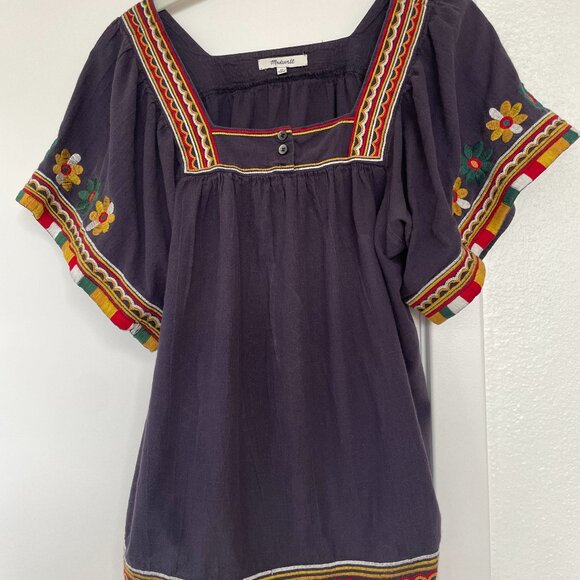Madewell Black Boho Embroidered Peasant Top, Size XS, Square Neck, J4687 - Picture 1 of 7